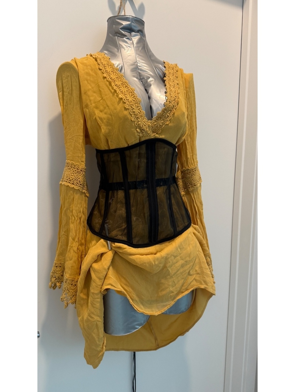 ASOS Mustard Crochet Dress Whimsigoth Fairy Western Cottagecore Witch US 14